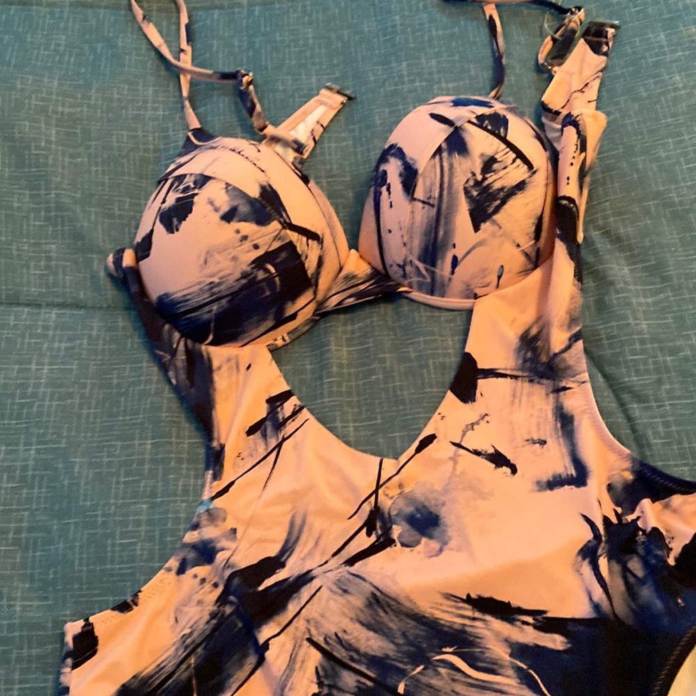 Sexy one piece bathing suit pink/ blue